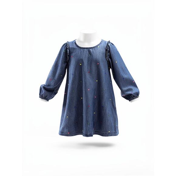 GAP Kids Denim Dress – Size 4 Years – Embroidered Polka Dots - Picture 1 of 2